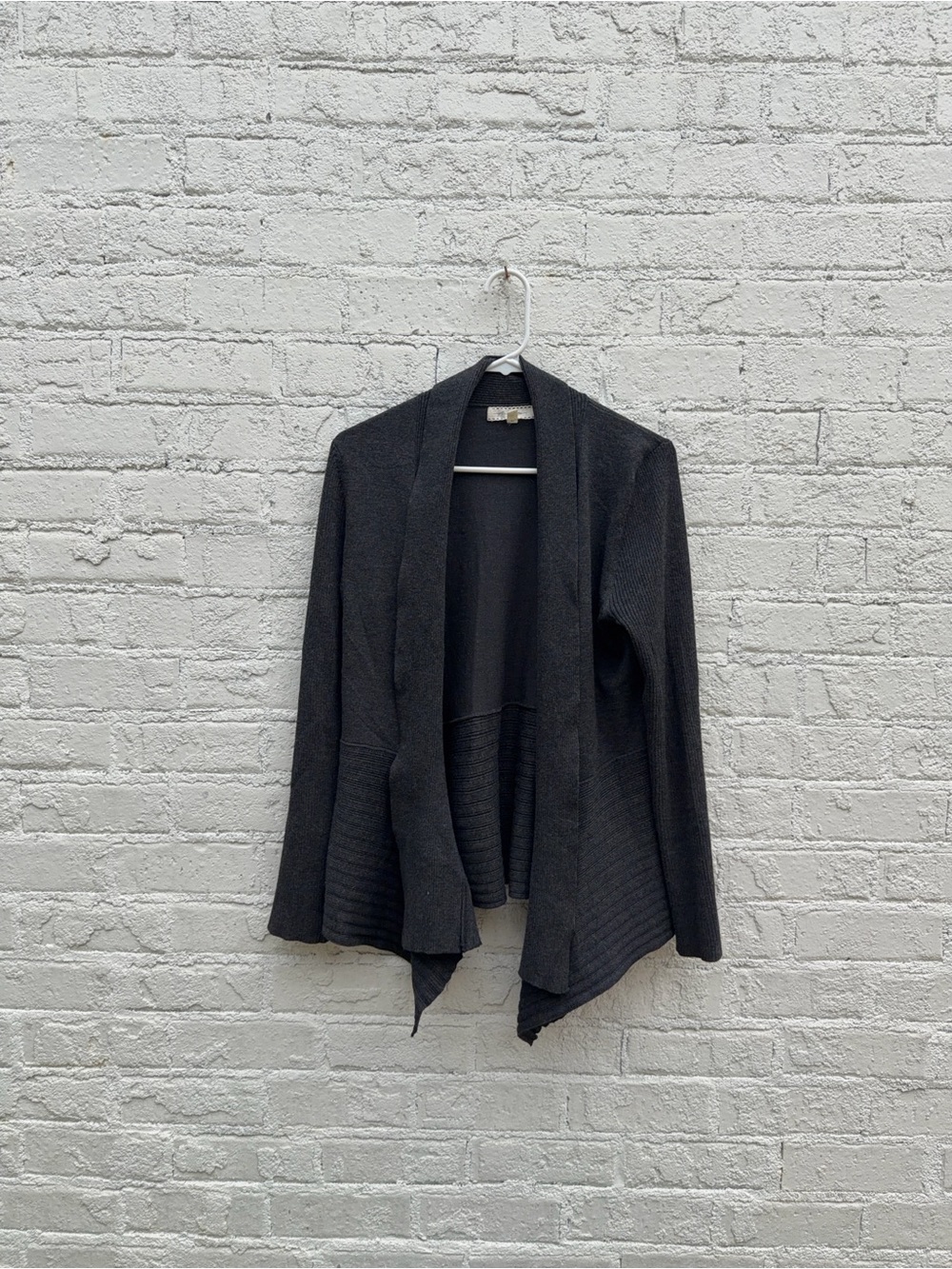 Open-Front Dark Gray Knit Cardigan Sweater